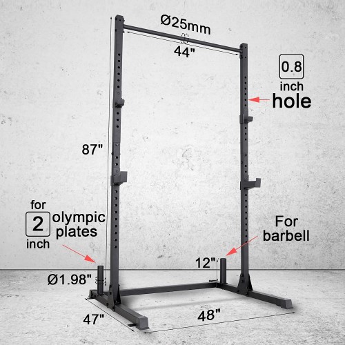 Squat Rack 800 LB Capacity 2"x 2" Steel Power Cage Exercise Stand with 2 J-Hooks for Bench Press, Weightlifting and Strength Training