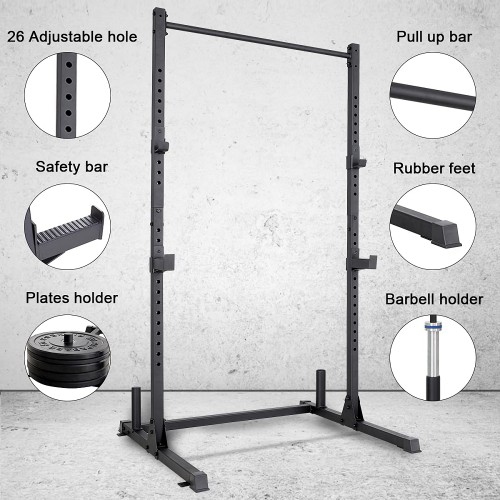 Squat Rack 800 LB Capacity 2"x 2" Steel Power Cage Exercise Stand with 2 J-Hooks for Bench Press, Weightlifting and Strength Training