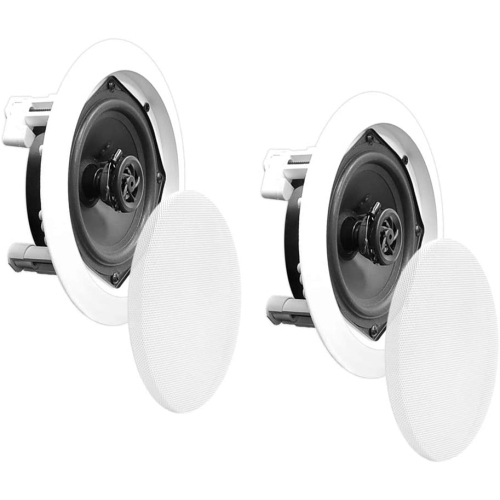 6.5” Ceiling Wall Mount Speakers - Pair of 2-Way Midbass Woofer Speaker 1/2'' Polymer Dome Tweeter Flush Design w/ 70Hz-20kHz Frequency Response &