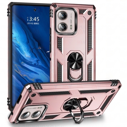 【CSmart】 Anti-Drop Hybrid Magnetic Hard Armor Case with Ring Holder for Motorola Moto Edge+ Plus 2023, Rose Gold