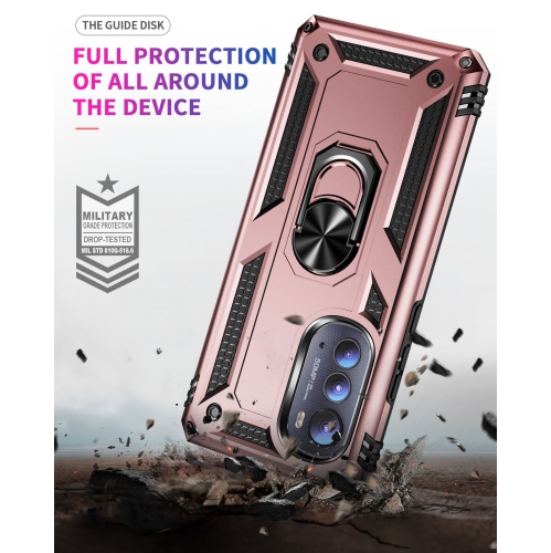 【CSmart】 Anti-Drop Hybrid Magnetic Hard Armor Case with Ring Holder for Motorola Moto Edge+ Plus 2023, Rose Gold