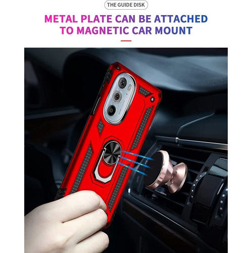 【CSmart】 Anti-Drop Hybrid Magnetic Hard Armor Case with Ring Holder for Motorola Moto Edge+ Plus 2023, Red