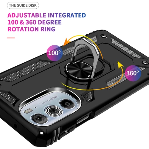 【CSmart】 Anti-Drop Hybrid Magnetic Hard Armor Case with Ring Holder for Motorola Moto Edge+ Plus 2023, Black