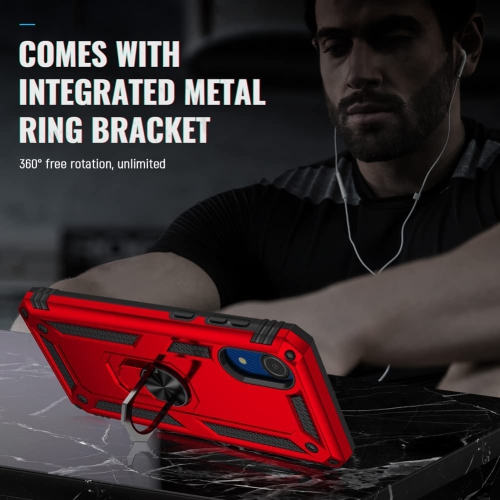 [CSmart] Étui avec support à anneau et béquille magnétique rigide hybride anti-chute pour Samsung Galaxy A04, rouge