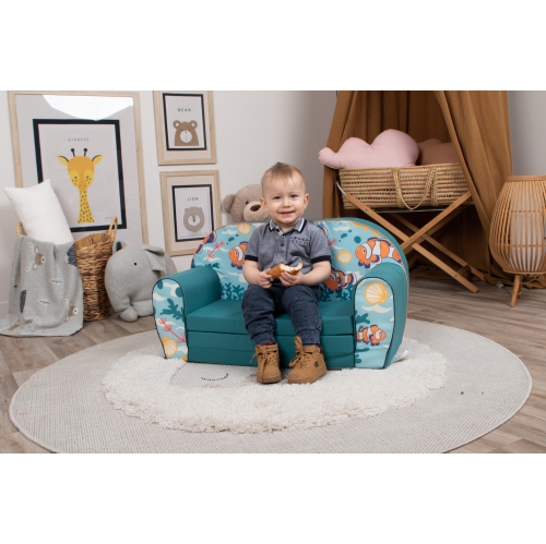 Delsit Kids Couch for Toddlers - 2 in 1 Convertible Foam Sofa to Lounger, Comfy Flip Out Lounge Chair for Children, Made in Europe