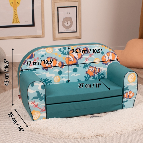 Delsit Kids Couch for Toddlers - 2 in 1 Convertible Foam Sofa to Lounger, Comfy Flip Out Lounge Chair for Children, Made in Europe