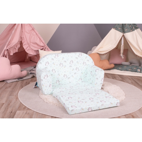 Canapé d'enfant Delsit pour tout-petits - divan convertible en mousse 2 en 1, fauteuil confortable rabattable pour enfants, fabriqué en Europe