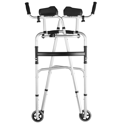 Folding Walking Frame Adjustable Walkers and Rollators with 5-inch wheels,  Walking Mobility Aid with Removable Armrest and Adjustable Arm Rest