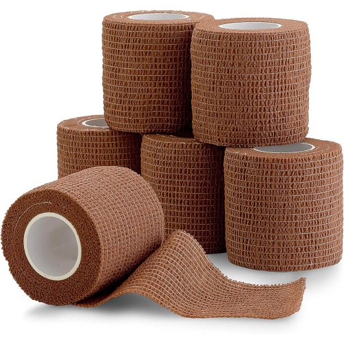 MEDCA  6 Pack, Self Adherent Cohesive Tape - 2" X 5 Yards, (Medium Shade) Self Adhesive Bandage Rolls & Sports Athletic Wrap for Ankle, Wrist, Knee