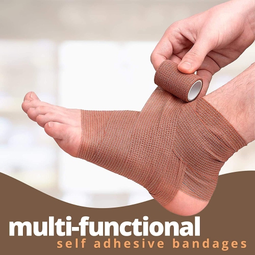 6 Pack, Self Adherent Cohesive Tape - 2" x 5 Yards, Self Adhesive Bandage Rolls & Sports Athletic Wrap for Ankle, Wrist, Knee Sprains and Swelling