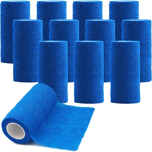 Self-Adherent Cohesive Bandage - Blue Medical Wrap - 12 Rolls 4" Wide x 5 Yards Sports Tape for Medical Use, Sports, First Aid and Helps Protect Skin