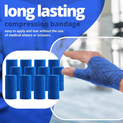 Self-Adherent Cohesive Bandage - Blue Medical Wrap - 12 Rolls 4" Wide x 5 Yards Sports Tape for Medical Use, Sports, First Aid and Helps Protect Skin