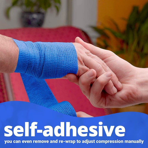 Self-Adherent Cohesive Bandage - Blue Medical Wrap - 12 Rolls 4" Wide x 5 Yards Sports Tape for Medical Use, Sports, First Aid and Helps Protect Skin