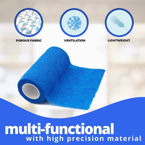 Self-Adherent Cohesive Bandage - Blue Medical Wrap - 12 Rolls 4" Wide x 5 Yards Sports Tape for Medical Use, Sports, First Aid and Helps Protect Skin