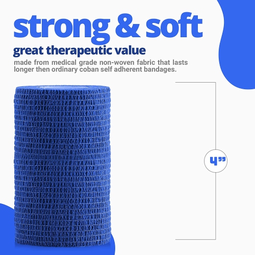Self-Adherent Cohesive Bandage - Blue Medical Wrap - 12 Rolls 4" Wide x 5 Yards Sports Tape for Medical Use, Sports, First Aid and Helps Protect Skin