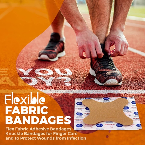 Flexible Knuckle Fabric Bandages - 50 Count Box of Flex Fabric Adhesive Bandages Knuckle Bandages for Finger Care and to Protect Wounds