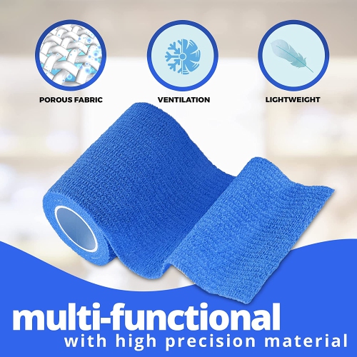 Self-Adherent Cohesive Bandage - Blue Medical Wrap - 12 Rolls 3" Wide x 5 Yards Sports Tape for Medical Use, Sports, First Aid and Helps Protect Skin