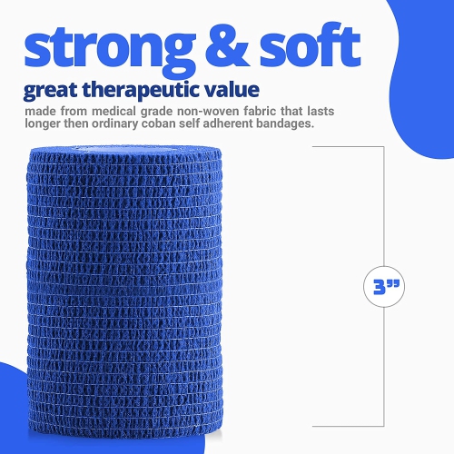 Self-Adherent Cohesive Bandage - Blue Medical Wrap - 12 Rolls 3" Wide x 5 Yards Sports Tape for Medical Use, Sports, First Aid and Helps Protect Skin