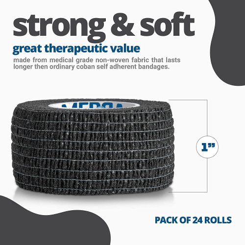 Self-Adherent Cohesive Bandage - Pack of 24 Rolls - 1" Wide x 5 Yards - Athletic Sports Tape for Medical Use, Sports, First Aid and Helps Protect