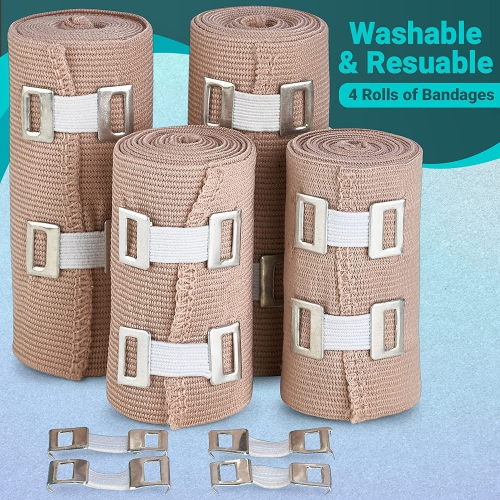 Elastic Compression Bandage Wrap - Premium Quality w/Hooks, Athletic Sport Support Tape Rolls for Ankle, Wrist, Arm, Leg Sprains First Aid Bandages