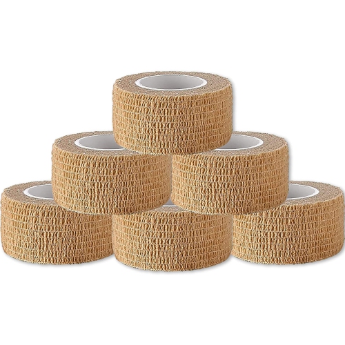 Self Adhesive Bandages - 1" x 5 Yards Per Roll - Pack of 6 Rolls, Elastic Self Adherent Cohesive Wrap First Aid Tape for Sprain Swelling and Soreness