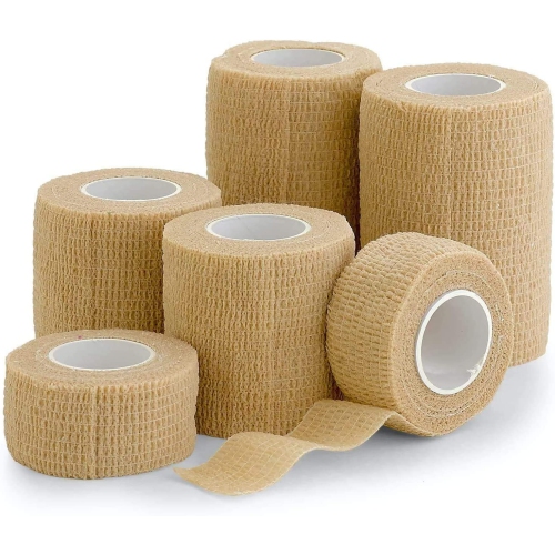 Self Adherent Cohesive Tape -1” 2" 3" x 5 Yards, (Light Tan) Self Adhesive Bandage Rolls & Sports Athletic Wrap for Ankle, Wrist, Sprains