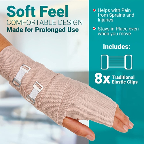 MEDca Elastic Compression Bandage Wrap - First Aid Bandages Roll Measures 2", 3", 4", 6" x 5 Ft with 4 Extra Hooks - Athletic Sports Stretch Wraps