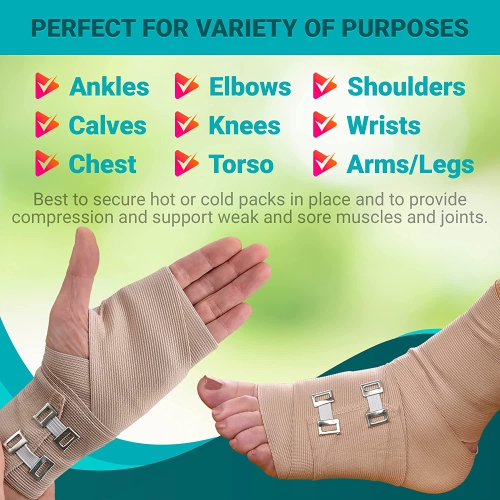 MEDca Elastic Compression Bandage Wrap - First Aid Bandages Roll Measures 2", 3", 4", 6" x 5 Ft with 4 Extra Hooks - Athletic Sports Stretch Wraps