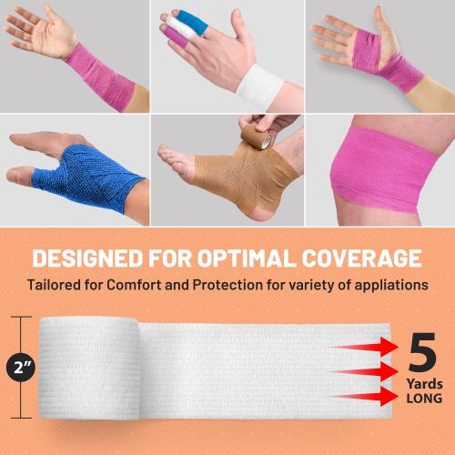 MEDca Self Adherent Cohesive Wrap Bandages 2 Inches X 5 Yards 6 Count,