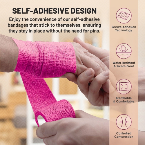 MEDca Self Adherent Cohesive Wrap Bandages 2 Inches X 5 Yards 6 Count,