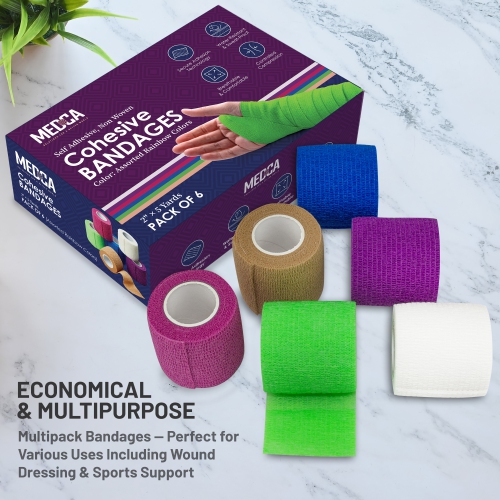 MEDca Self Adherent Cohesive Wrap Bandages 2 Inches X 5 Yards 6 Count,
