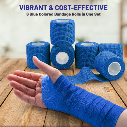 6 Pack, Self Adherent Cohesive Tape - 2” x 5 Yards, Self Adhesive Bandage Rolls & Sports Athletic Wrap for Ankle, Wrist, Knee Sprains and Swelling,