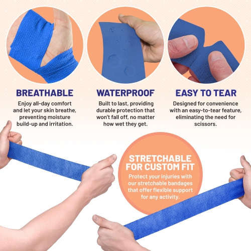 6 Pack, Self Adherent Cohesive Tape - 2” x 5 Yards, Self Adhesive Bandage Rolls & Sports Athletic Wrap for Ankle, Wrist, Knee Sprains and Swelling,