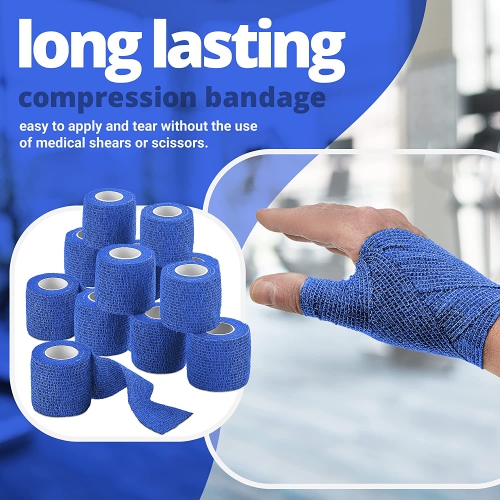 Self-Adherent Cohesive Bandage - Blue Medical Wrap - 12 Rolls 2" Wide x 5 Yards Sports Tape for Medical Use, Sports, First Aid and Helps Protect Skin