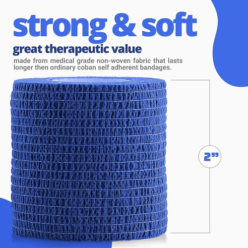 Self-Adherent Cohesive Bandage - Blue Medical Wrap - 12 Rolls 2" Wide x 5 Yards Sports Tape for Medical Use, Sports, First Aid and Helps Protect Skin
