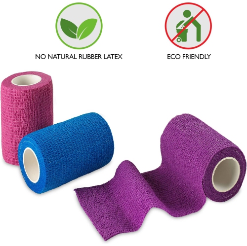 Self Adherent Wrap - Bulk Pack of 12, Athletic Tape Rolls and Sports Wraps, Self Cohesive Non-Woven Adhesive Bandage for Ankle Sprains & Swelling