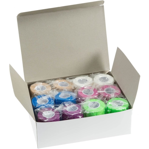 Self Adherent Wrap - Bulk Pack of 12, Athletic Tape Rolls and Sports Wraps, Self Cohesive Non-Woven Adhesive Bandage for Ankle Sprains & Swelling