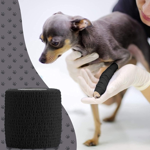 Vet Wrap - Self Adherent Wrap Cohesive Compression Bandage and Medical Gauze Bandage Roll Tape for Dogs, Cats, Horses, Black