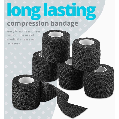 Vet Wrap - Self Adherent Wrap Cohesive Compression Bandage and Medical Gauze Bandage Roll Tape for Dogs, Cats, Horses, Black