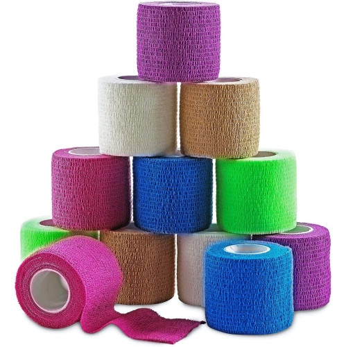 MEDca Self Adherent Cohesive Wrap Bandages 2 Inches X 5 Yards 12 Count with Strong Elastic and Colorful First Aid Tape for Sprain Swelling and Sorenes