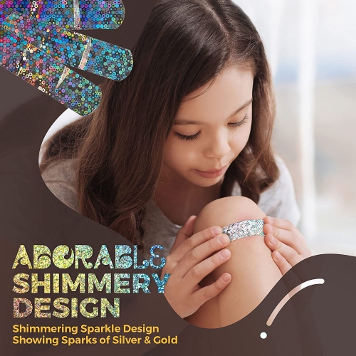 Glitter Bandages for Kids -(200 Count Box) Adhesive Bandage Strips w/Colorful Glitter Design & Latex-Free Individually Wrapped Strips for First Aid,