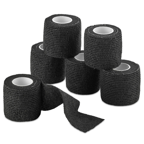 Bandage uni autoadhésif - bandage médical noir - 6 rouleaux 2 po de large x 5 verges pour usage médical, sport, premiers soins et aide à protéger la