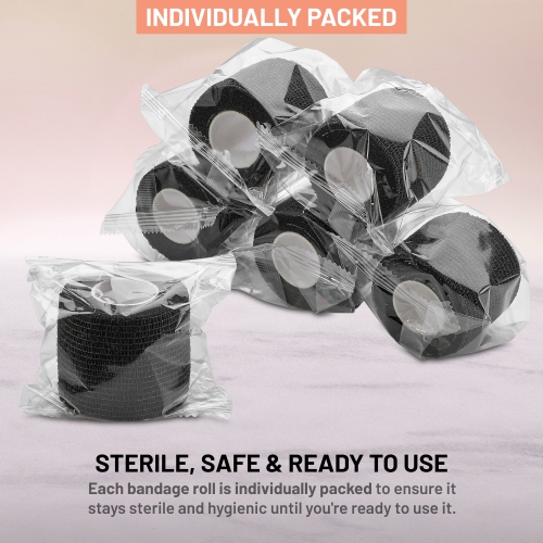 Self-Adherent Cohesive Bandage - Black Medical Wrap - 6 Rolls 2" Wide x 5 Yards Sports Tape for Medical Use, Sports, First Aid and Helps Protect Skin