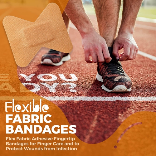 Flexible Fabric Finger Bandages - 100 Count Box of Flex Fabric Adhesive Bandages Finger-Tip Bandages for Finger Care&nbsp;and to Protect Wounds