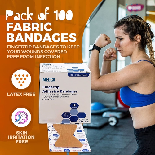 Flexible Fabric Finger Bandages - 100 Count Box of Flex Fabric Adhesive Bandages Finger-Tip Bandages for Finger Care&nbsp;and to Protect Wounds
