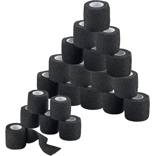 Self-Adherent Cohesive Bandage - 24 Rolls Bulk - 2" Wide x 5 Yds Athletic Sports Tape for Medical Use, Sports, First Aid and Helps Protect Skin, Black