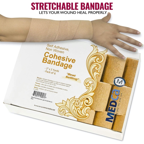 Self Adherent Wrap - Bulk Pack of 6, Athletic Tape Rolls and Sports Wraps, Self Cohesive Non-Woven Adhesive Bandage for Ankle Sprains & Swelling