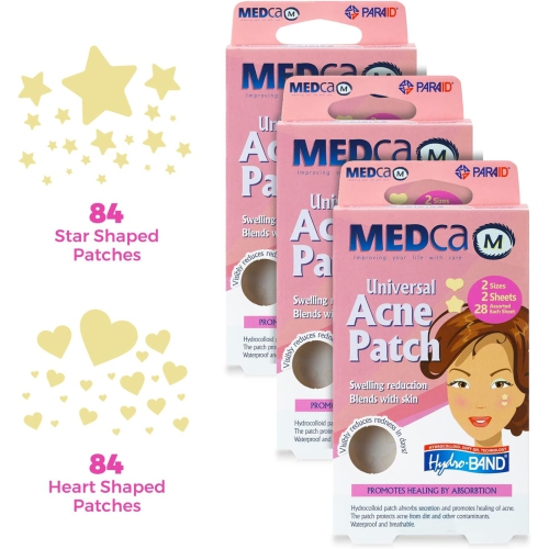 Acne Patch - Pimple Spot Treatment Hydrocolloid Bandages Absorbing Zit Cover Dots, Heart and Star Shapes by Medca