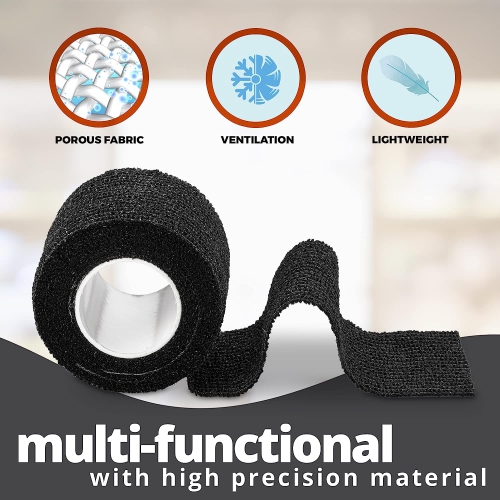 Self-Adherent Cohesive Bandage - 12 Pack Bulk | Black Self-Adhering Medical Wrap | 2" Wide x 5 Yards Athletic Sports Tape Sweat & Water Resistant,