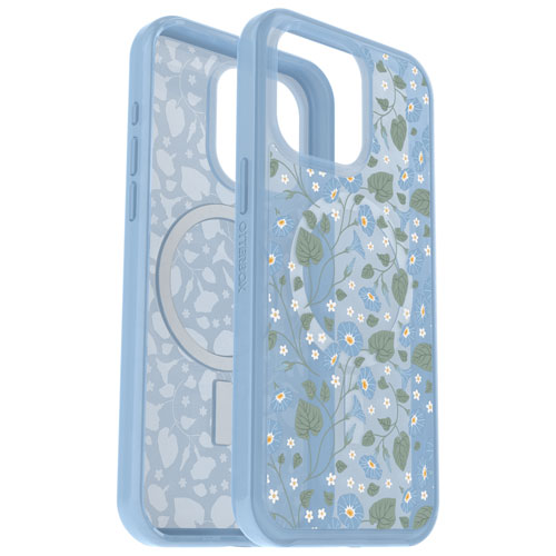 Étui rigide ajusté Symmetry d'OtterBox avec MagSafe pour iPhone 15 Pro Max - Bleu/Floral